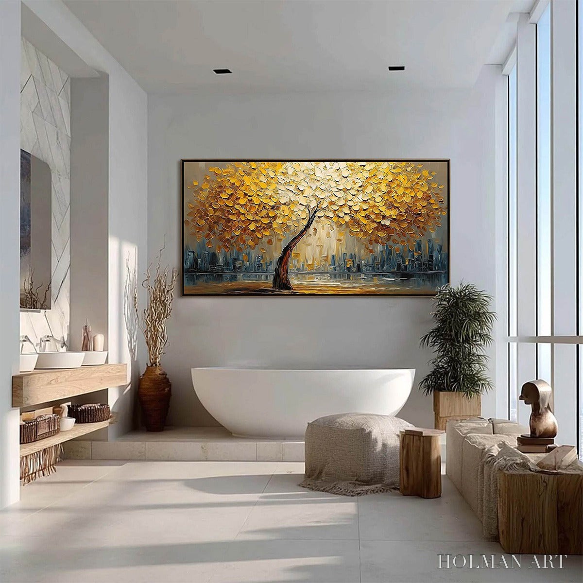 HOLMAN ART Urban Oasis – Heavy Texture Palette Knife Cityscape Oil Painting - image 6