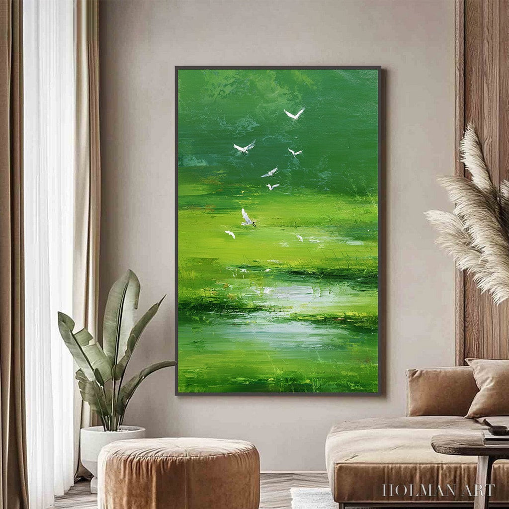 HOLMAN ART Verdant Flight – Textured Green Landscape Painting of a Serene Marsh - image 2