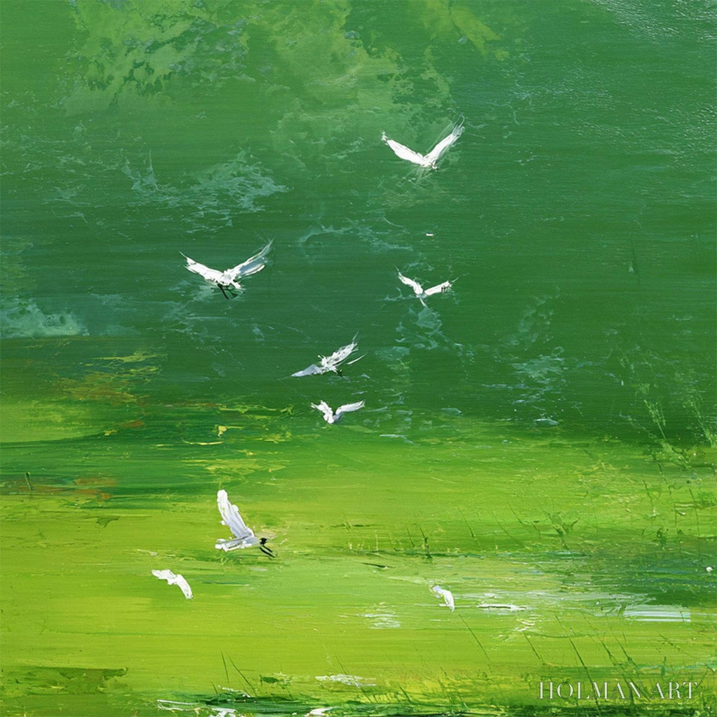HOLMAN ART Verdant Flight – Textured Green Landscape Painting of a Serene Marsh - image 3
