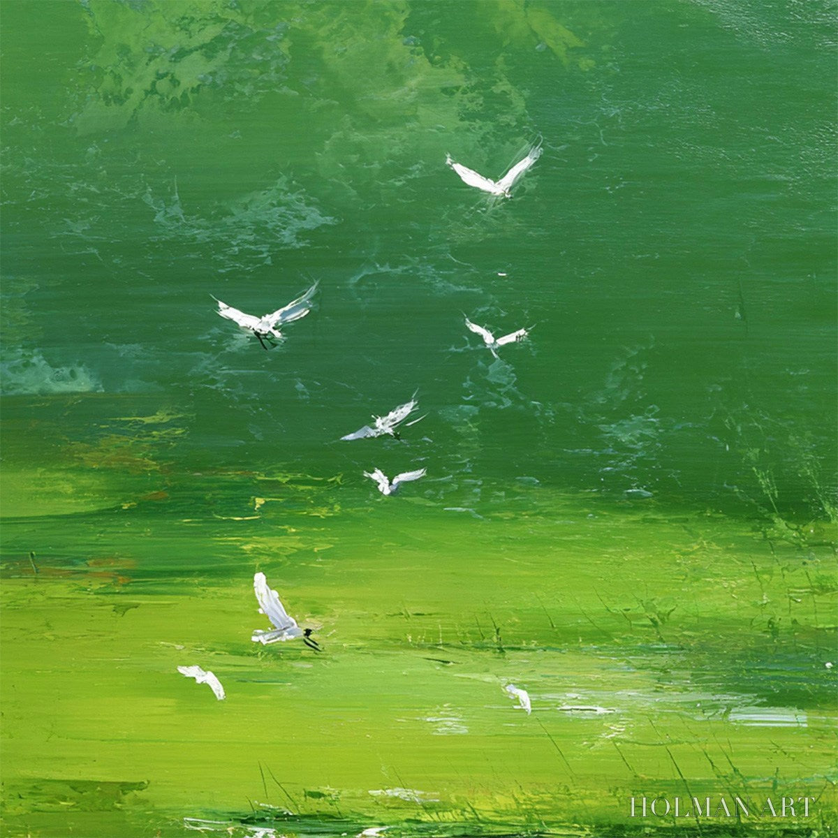 HOLMAN ART Verdant Flight – Textured Green Landscape Painting of a Serene Marsh - image 3