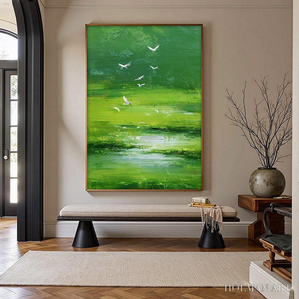 HOLMAN ART Verdant Flight – Textured Green Landscape Painting of a Serene Marsh - image 4