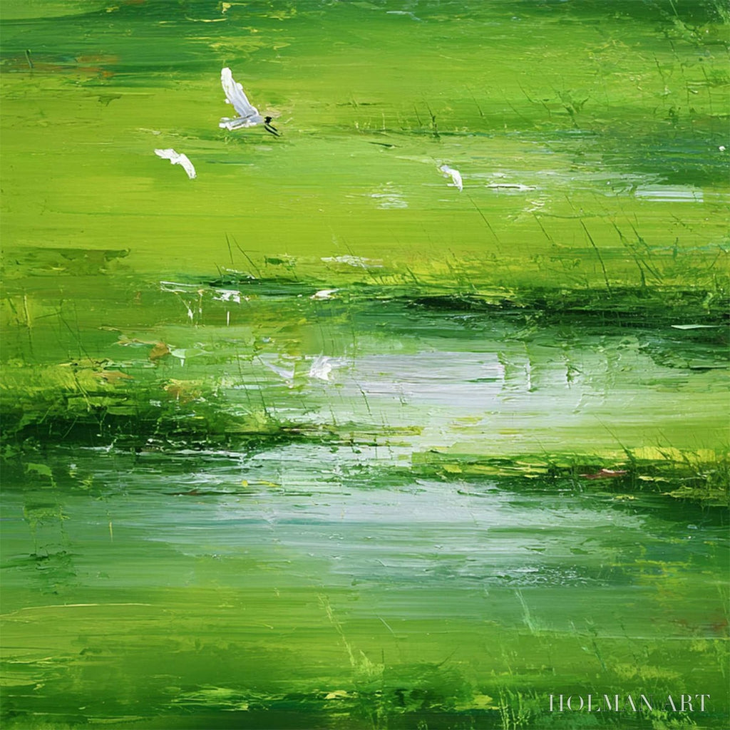 HOLMAN ART Verdant Flight – Textured Green Landscape Painting of a Serene Marsh - image 5