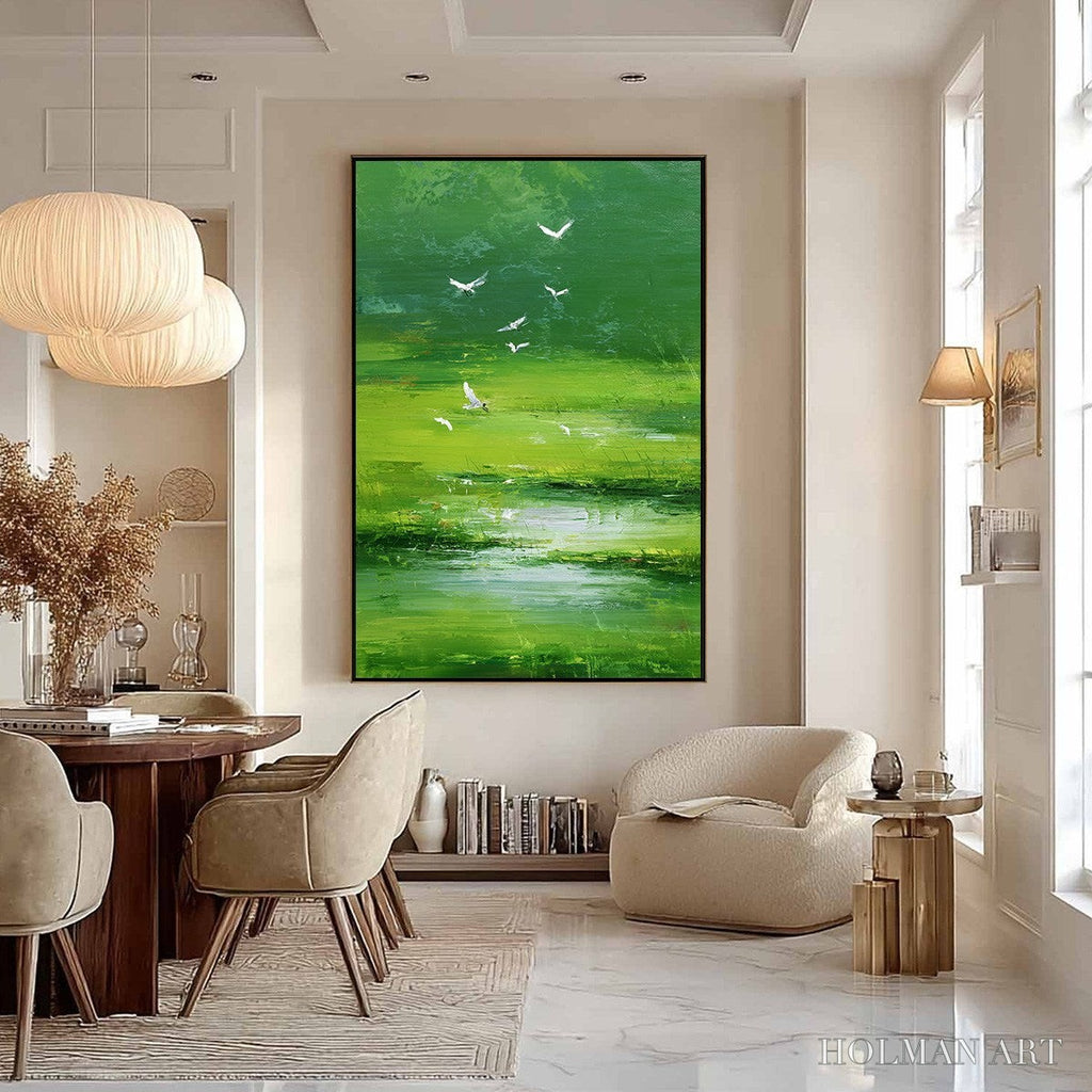 HOLMAN ART Verdant Flight – Textured Green Landscape Painting of a Serene Marsh - image 6