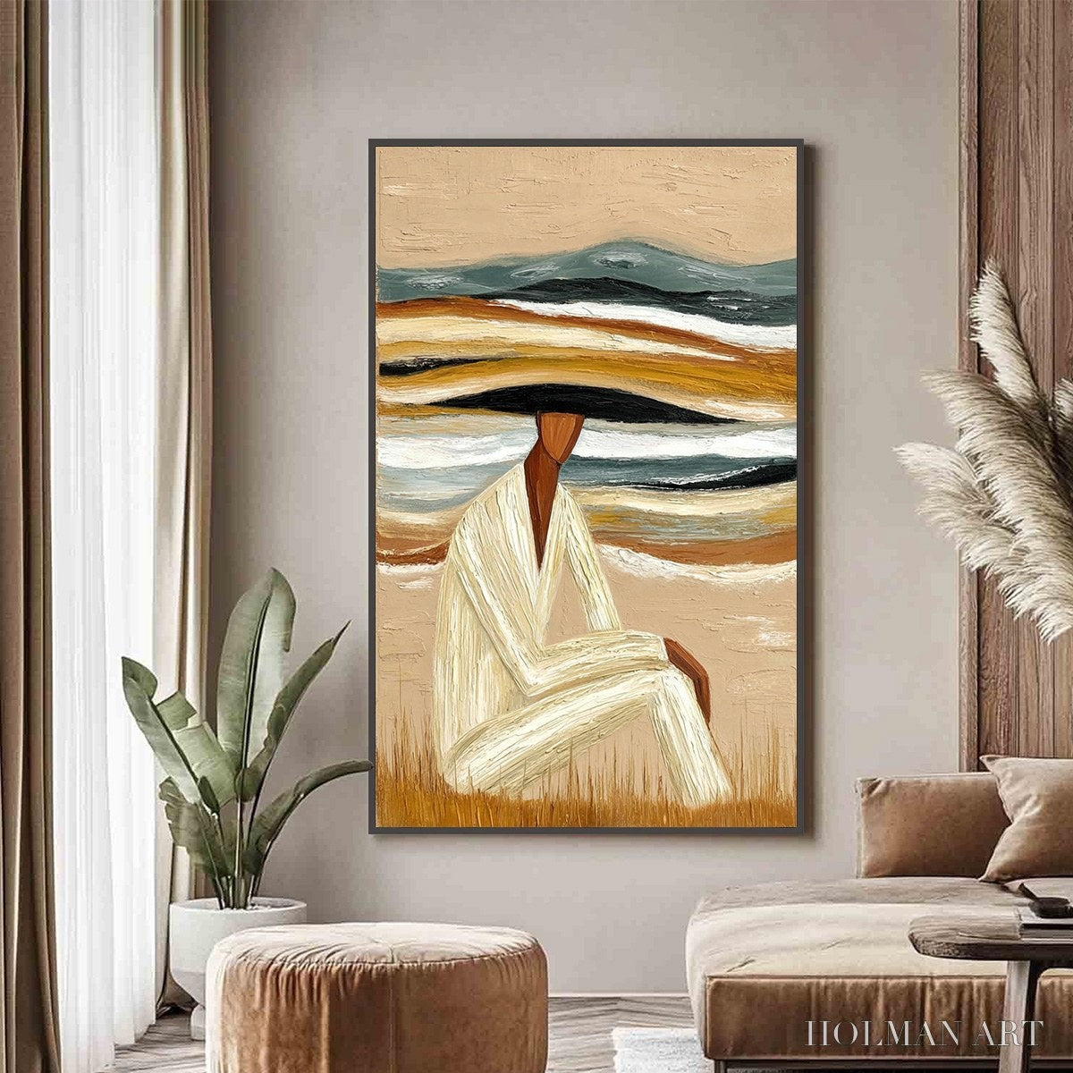 HOLMAN ART Earthen Repose – Textured Abstract Figurative Painting for Modern Decor - image 4