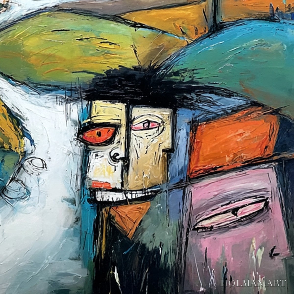 HOLMAN ART Village of Eyes – Colorful Abstract Figurative Cityscape Painting - image 3