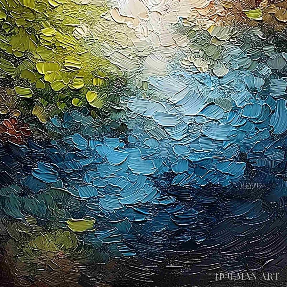 HOLMAN ART Lakeside Reverie – Textured Abstract Landscape Impasto Oil Painting - image 3