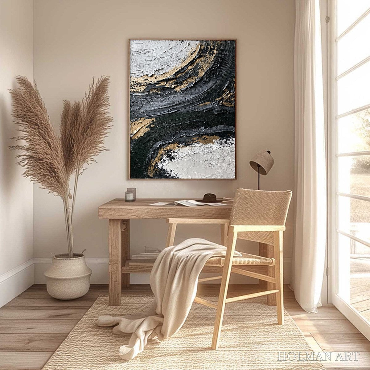 HOLMAN ART Kintsugi Rift – Textured Wabi Sabi Abstract Painting in Black and Gold - image 6