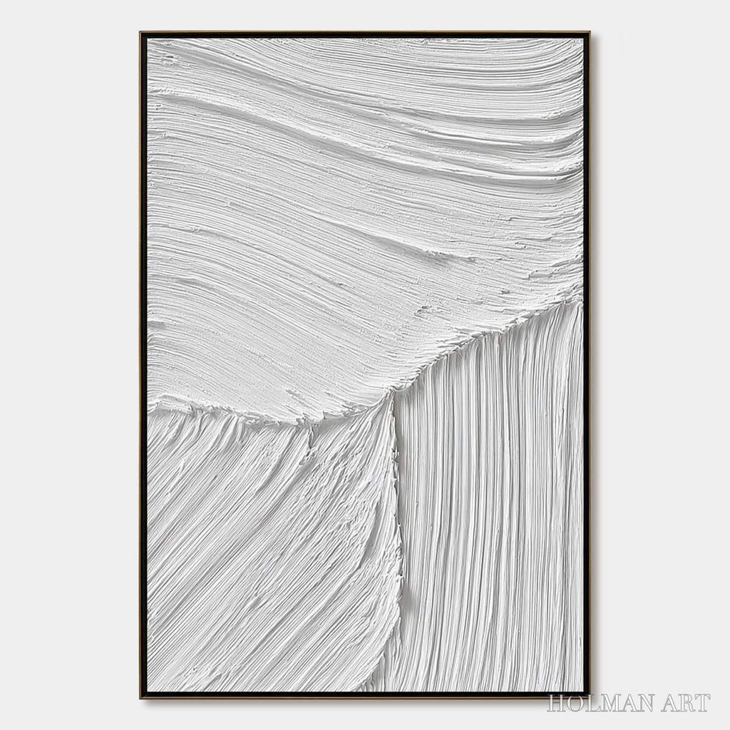 HOLMAN ART Serene Rift – Large Textured White Minimalist Abstract Painting - image 1