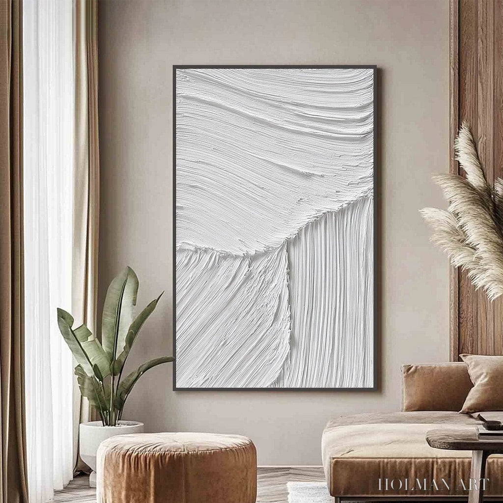 HOLMAN ART Serene Rift – Large Textured White Minimalist Abstract Painting - image 4