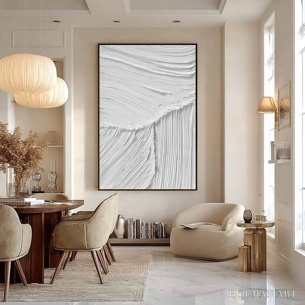 HOLMAN ART Serene Rift – Large Textured White Minimalist Abstract Painting - image 6
