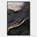 HOLMAN ART Kintsugi River – Wabi Sabi Textured Abstract Art in Black, White, and Gold - image 1