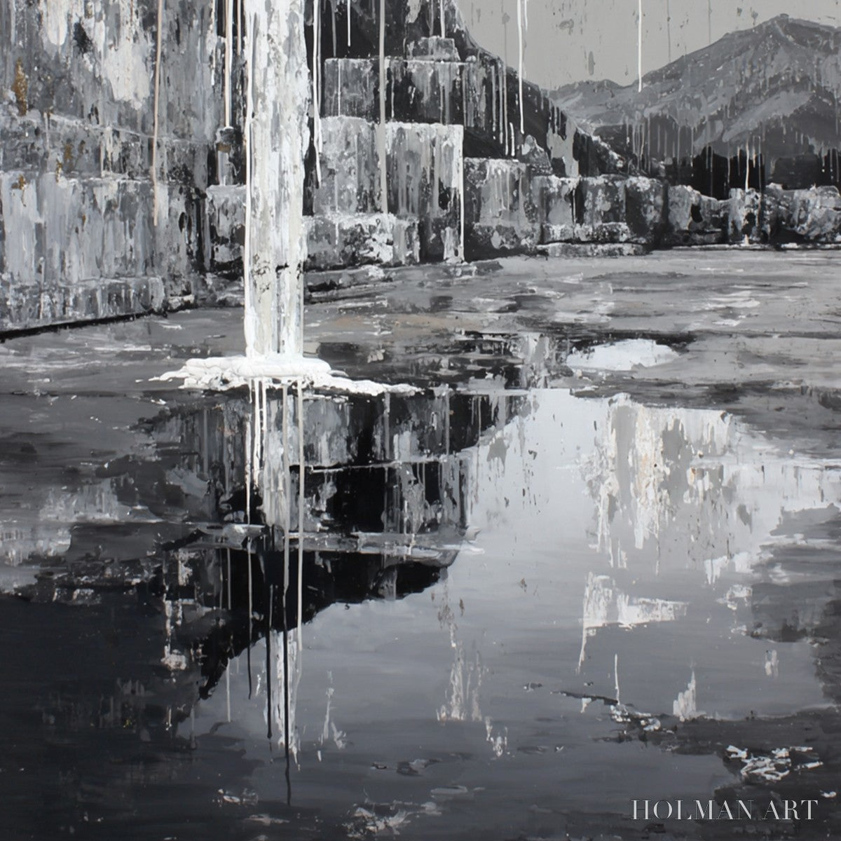HOLMAN ART Echo Chamber – Monochromatic Industrial Abstract Landscape Painting - image 3