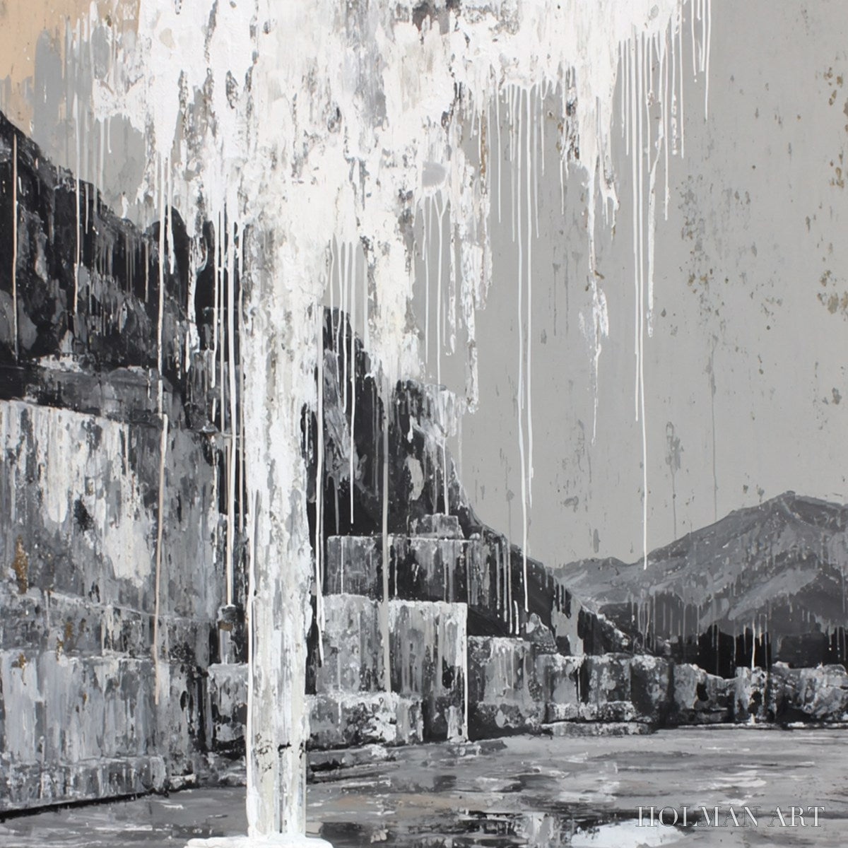 HOLMAN ART Echo Chamber – Monochromatic Industrial Abstract Landscape Painting - image 5