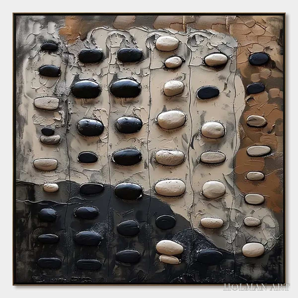 HOLMAN ART River Stones – Textured Neutral Abstract Oil Painting - image 1