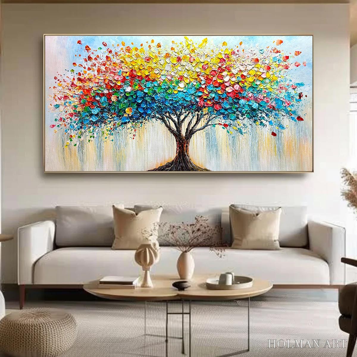 HOLMAN ART Ready to Ship | Rainbow Burst – Textured Impasto Tree of Life Oil Painting - image 1