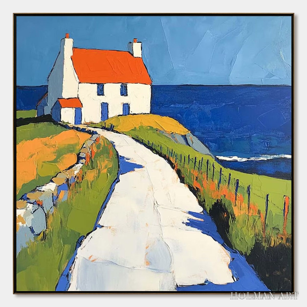 HOLMAN ART Seaside Cottage – Impasto Coastal Landscape Oil Painting - image 1
