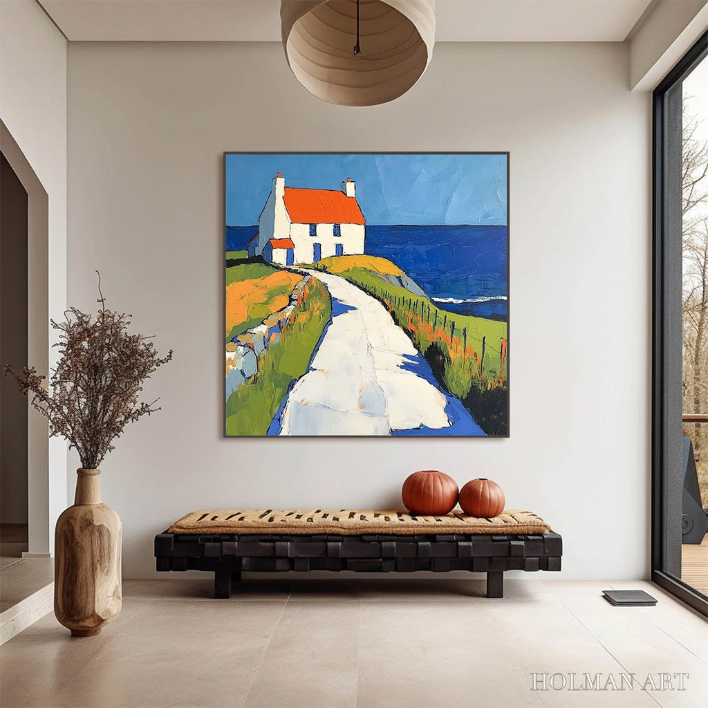 HOLMAN ART Seaside Cottage – Impasto Coastal Landscape Oil Painting - image 6