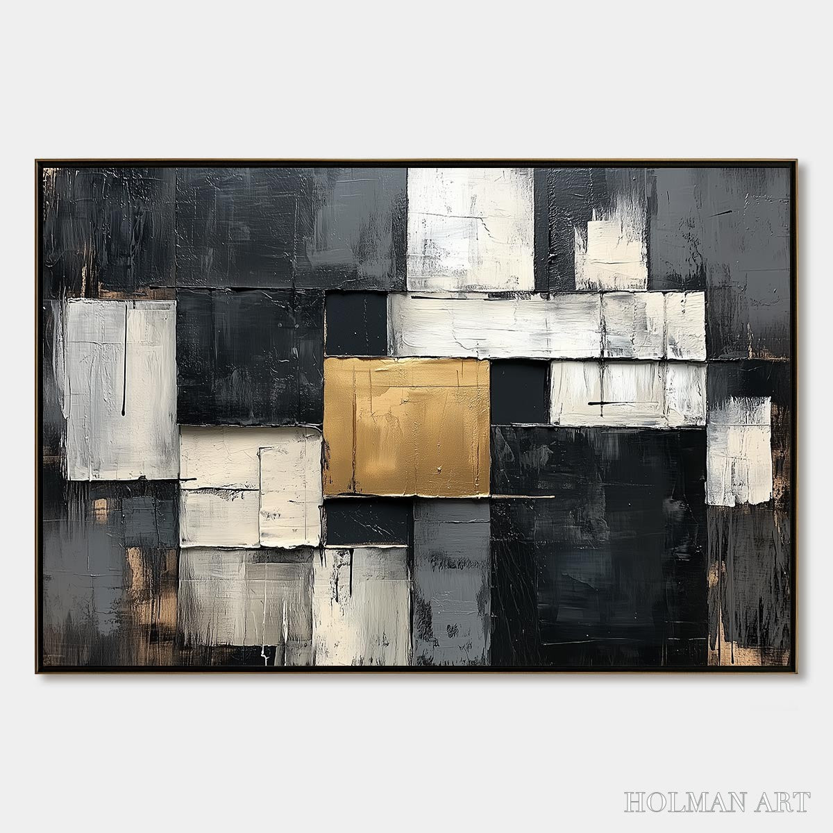 HOLMAN ART Golden Intersection – Textured Abstract Geometric Oil Painting - image 1