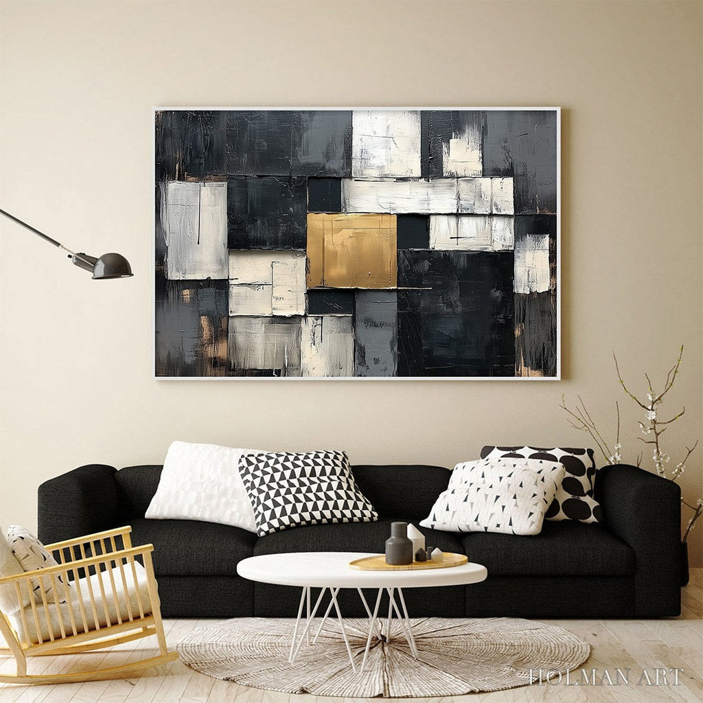 HOLMAN ART Golden Intersection – Textured Abstract Geometric Oil Painting - image 2