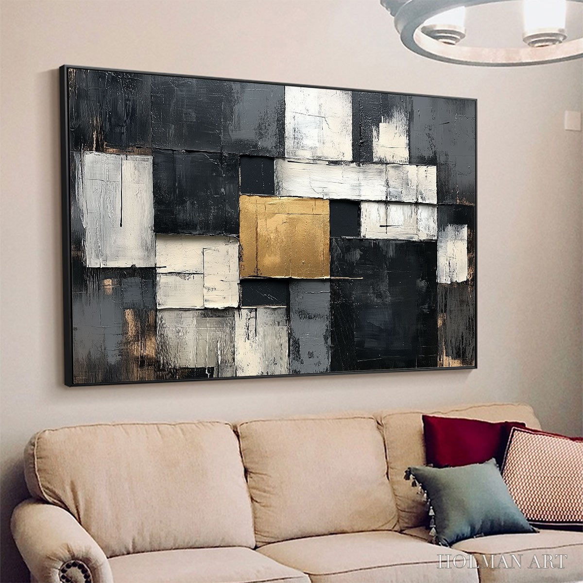 HOLMAN ART Golden Intersection – Textured Abstract Geometric Oil Painting - image 4