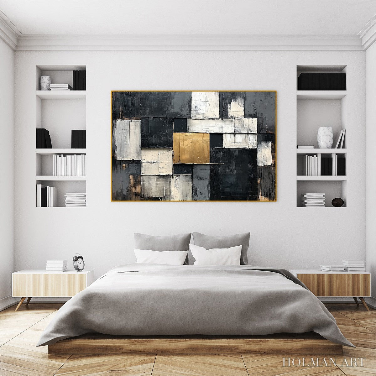 HOLMAN ART Golden Intersection – Textured Abstract Geometric Oil Painting - image 5