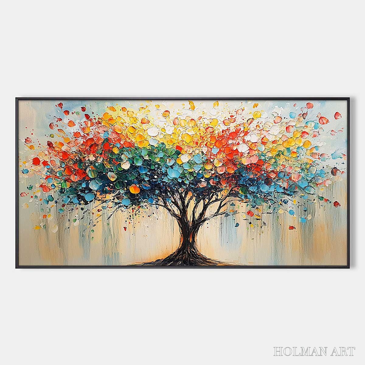 HOLMAN ART Rainbow Burst – Textured Impasto Tree of Life Oil Painting - image 1