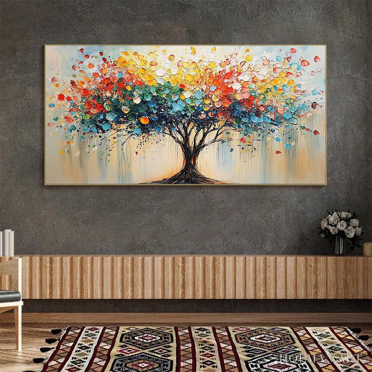 HOLMAN ART Rainbow Burst – Textured Impasto Tree of Life Oil Painting - image 5