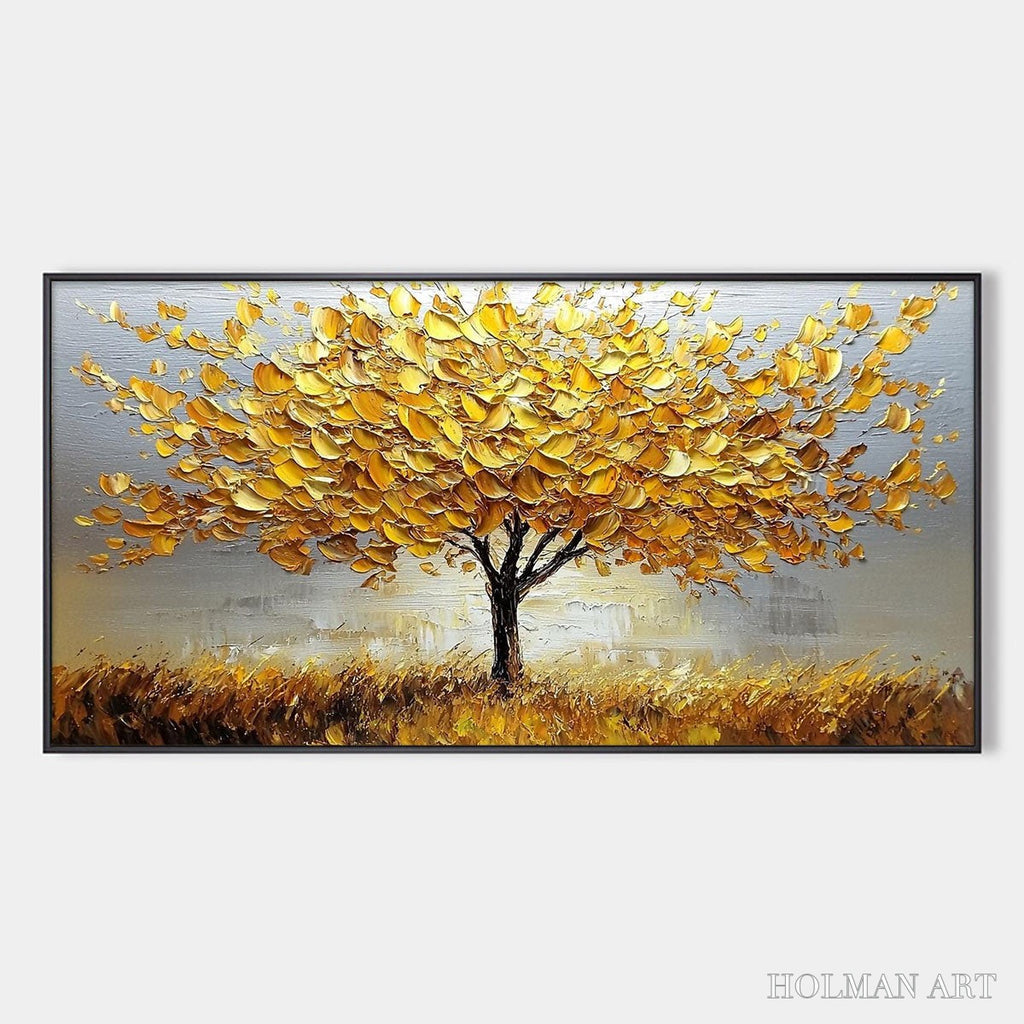 HOLMAN ART Golden Harvest – Textured Impasto Golden Tree Oil Painting - image 1
