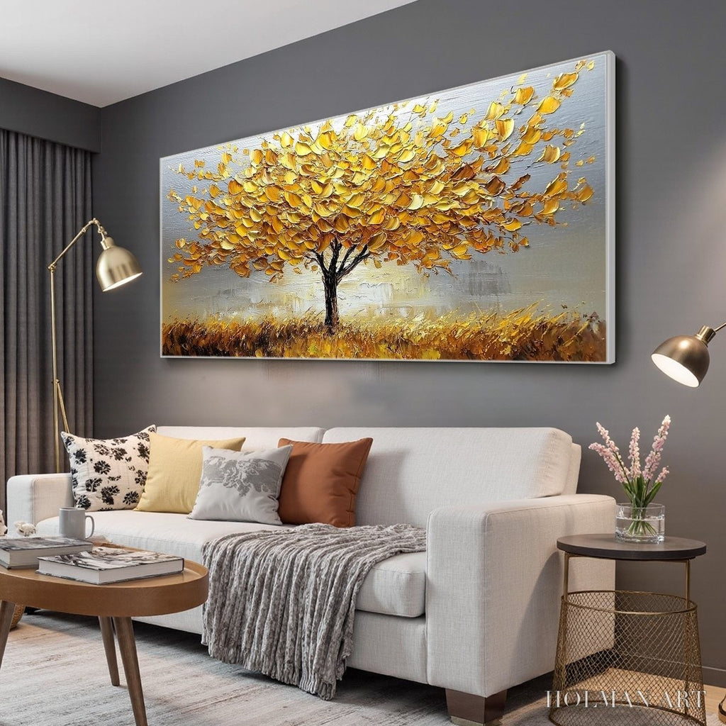 HOLMAN ART Golden Harvest – Textured Impasto Golden Tree Oil Painting - image 4