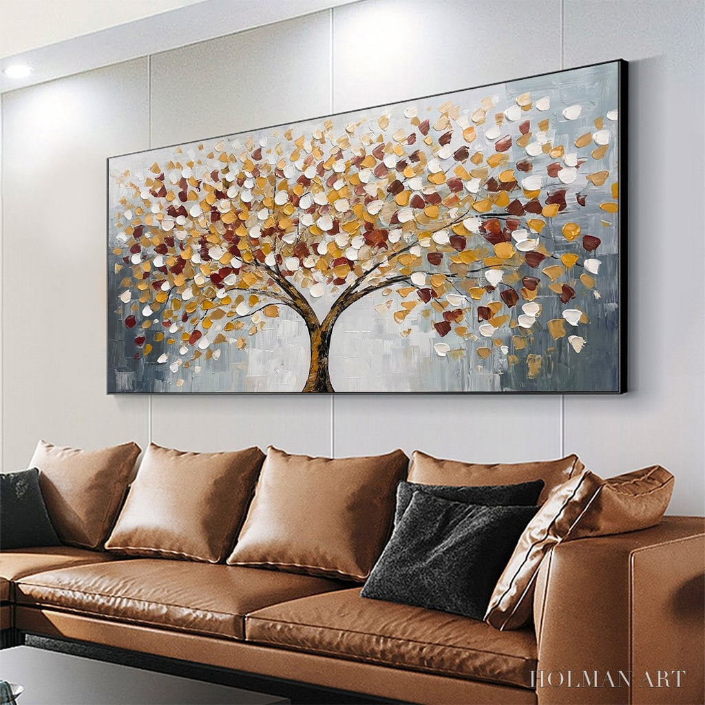 HOLMAN ART Whispers of Autumn – Textured Tree of Life Oil Painting in Gold and Burgundy - image 4