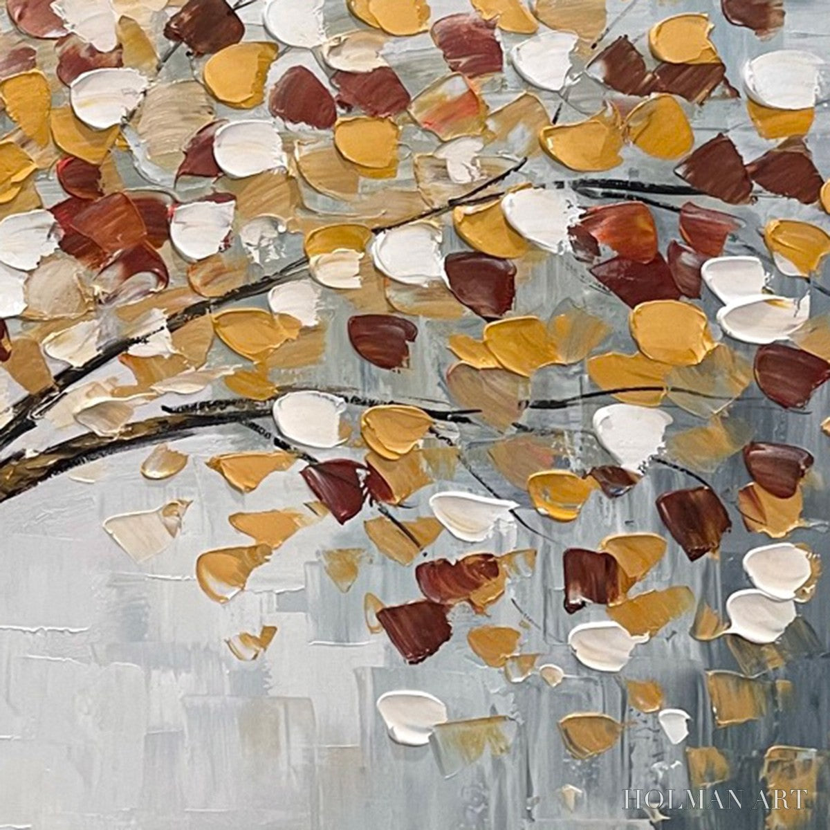 HOLMAN ART Whispers of Autumn – Textured Tree of Life Oil Painting in Gold and Burgundy - image 5