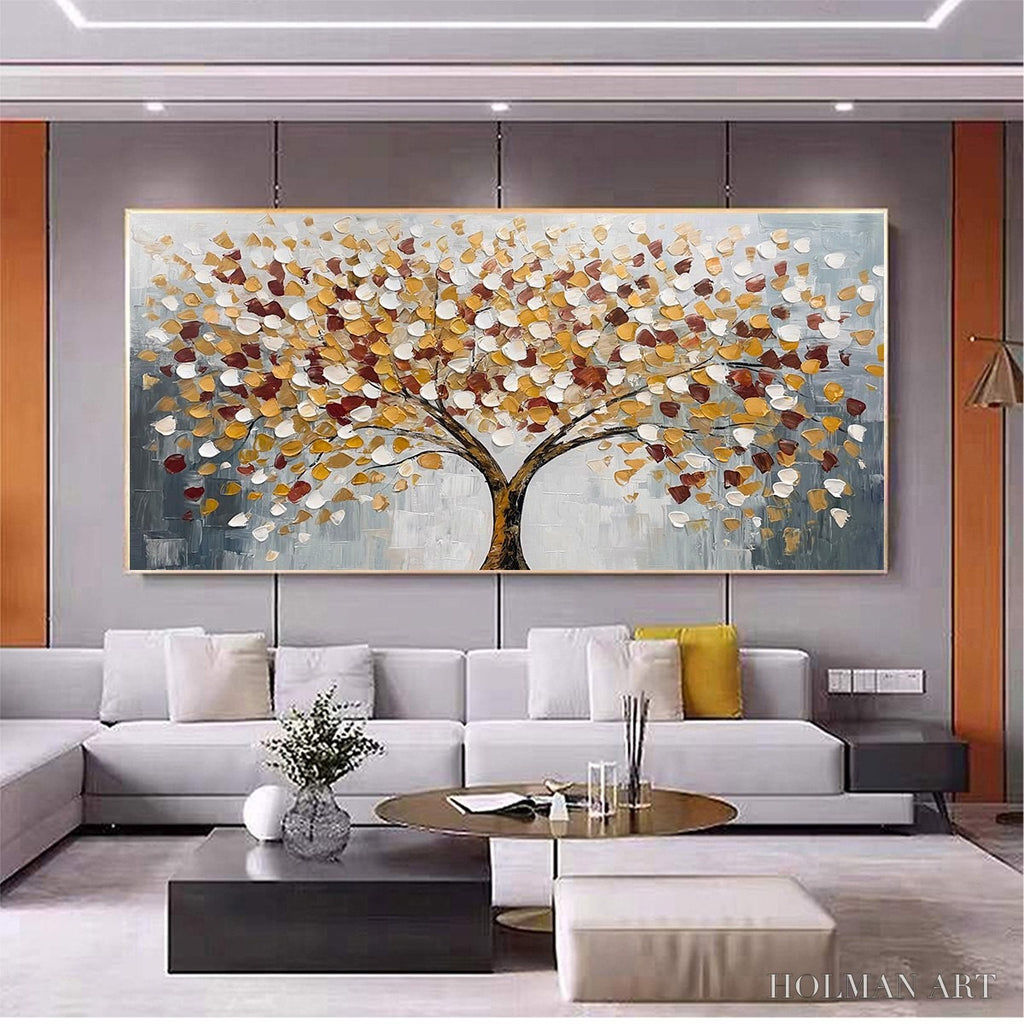 HOLMAN ART Whispers of Autumn – Textured Tree of Life Oil Painting in Gold and Burgundy - image 6