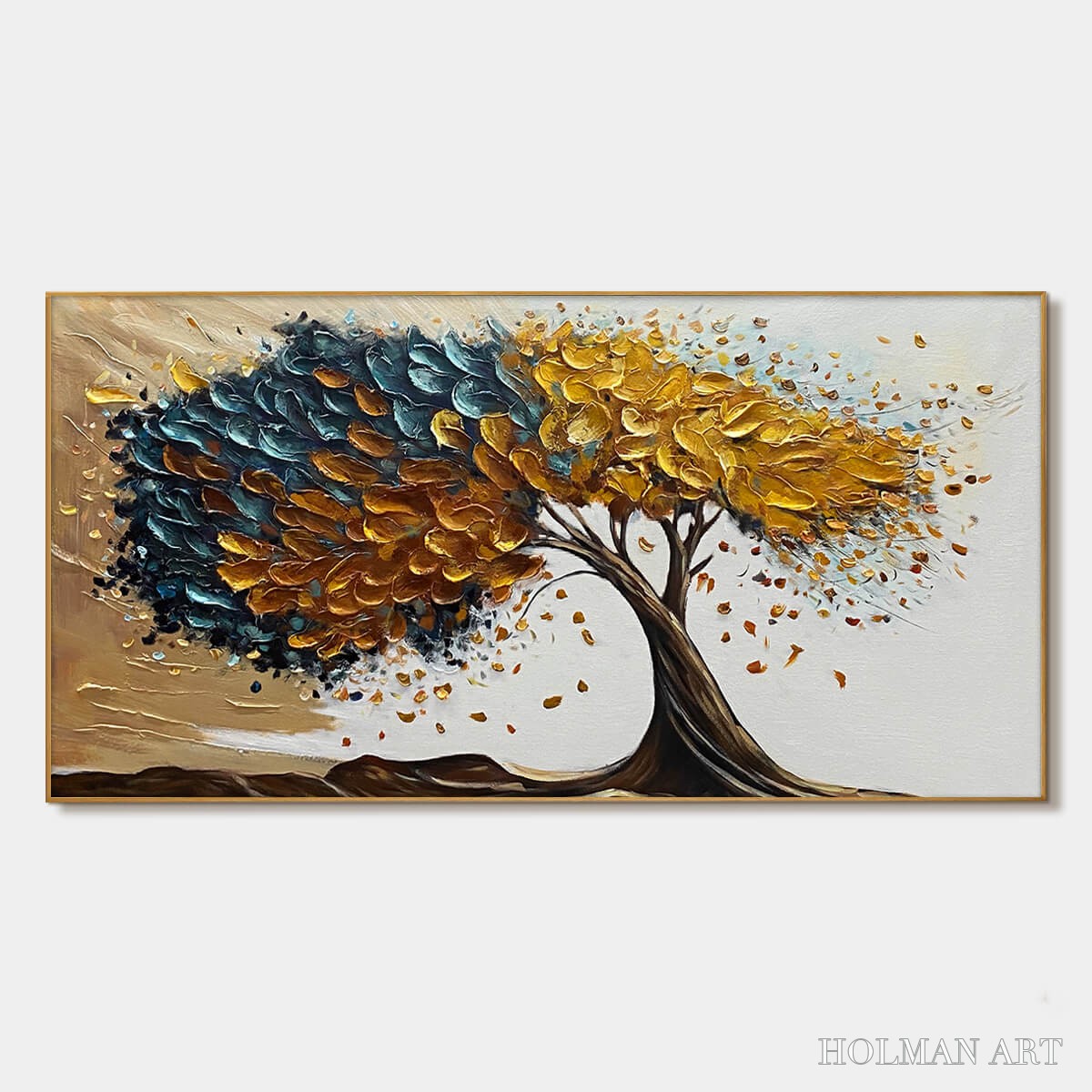 HOLMAN ART Golden Whispers – Textured Abstract Tree Oil Painting - image 1