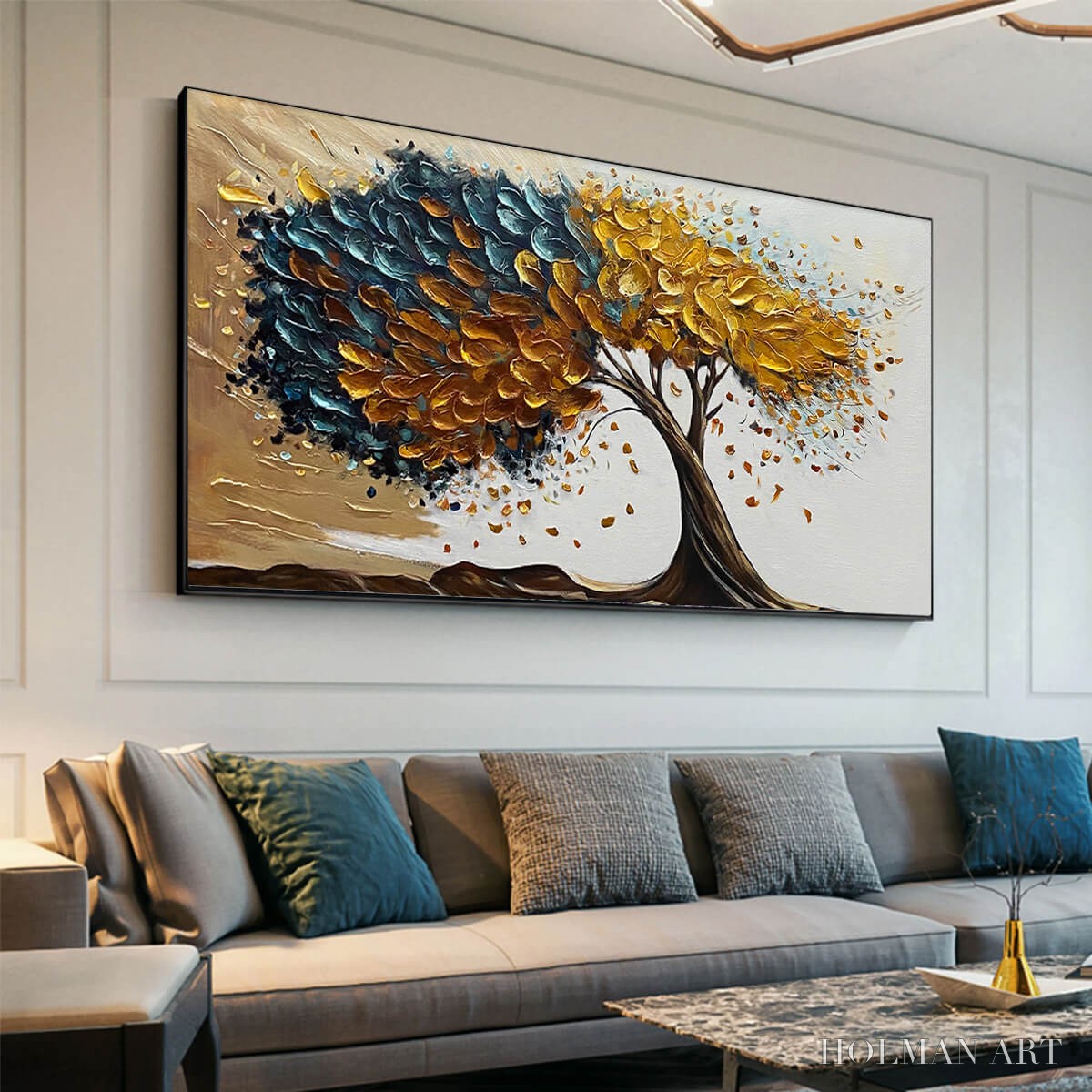 HOLMAN ART Golden Whispers – Textured Abstract Tree Oil Painting - image 4