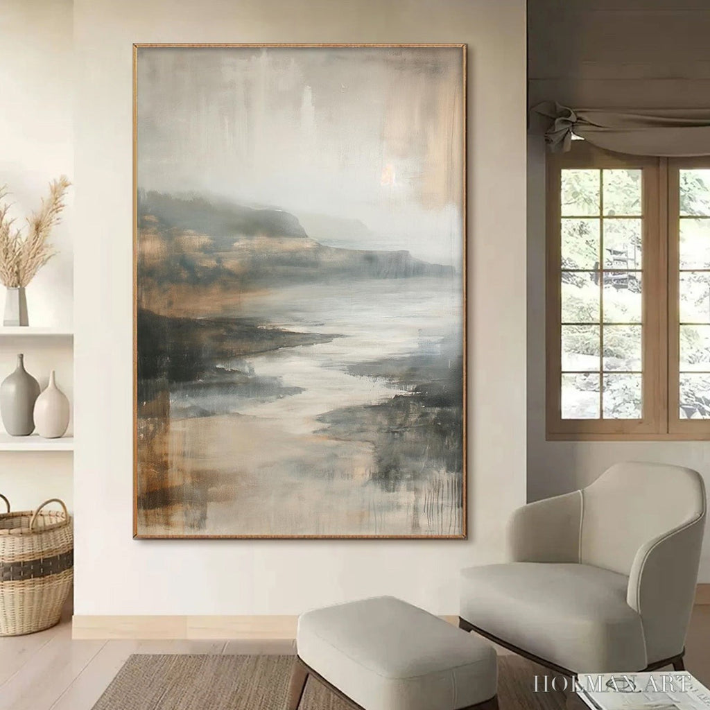 HOLMAN ART Misty Shores – Minimalist Coastal Landscape Oil Painting - image 2