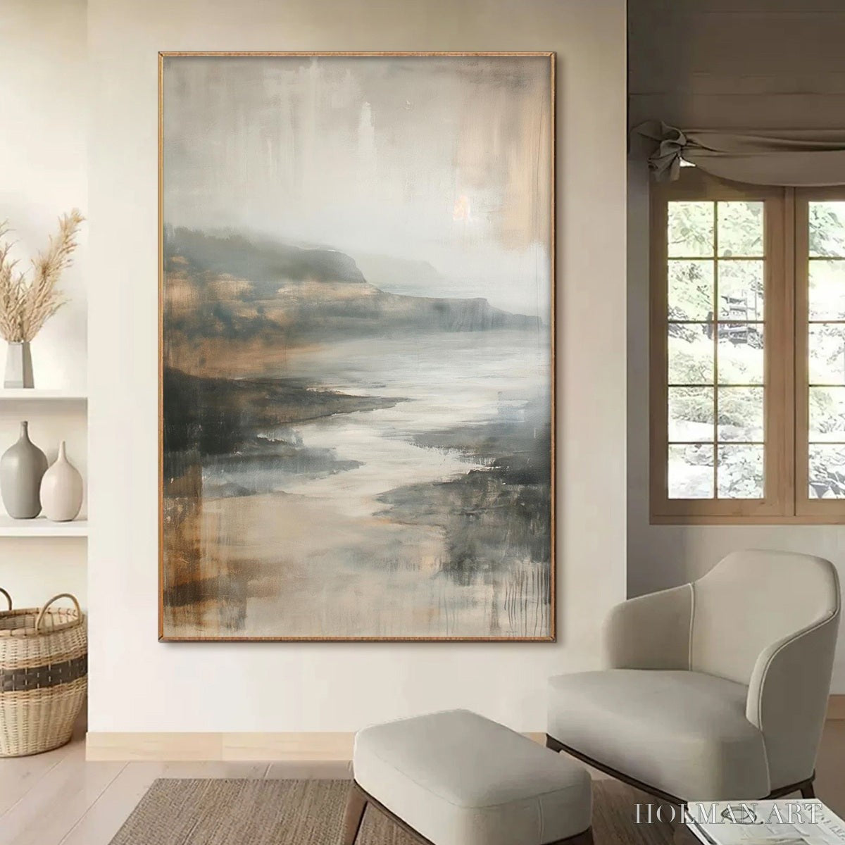 HOLMAN ART Misty Shores – Minimalist Coastal Landscape Oil Painting - image 2