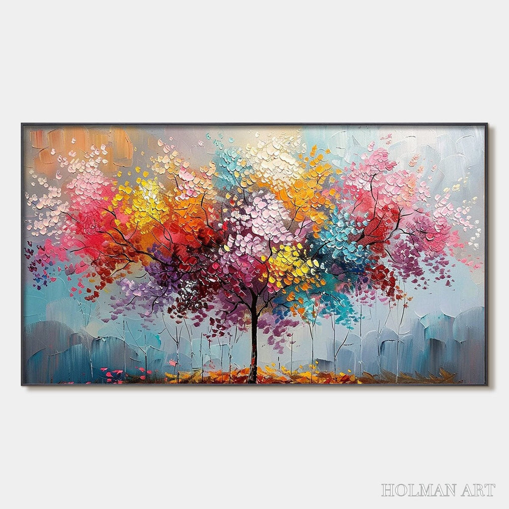 HOLMAN ART Kaleidoscope Dream – Textured Multicolored Tree Oil Painting - image 1