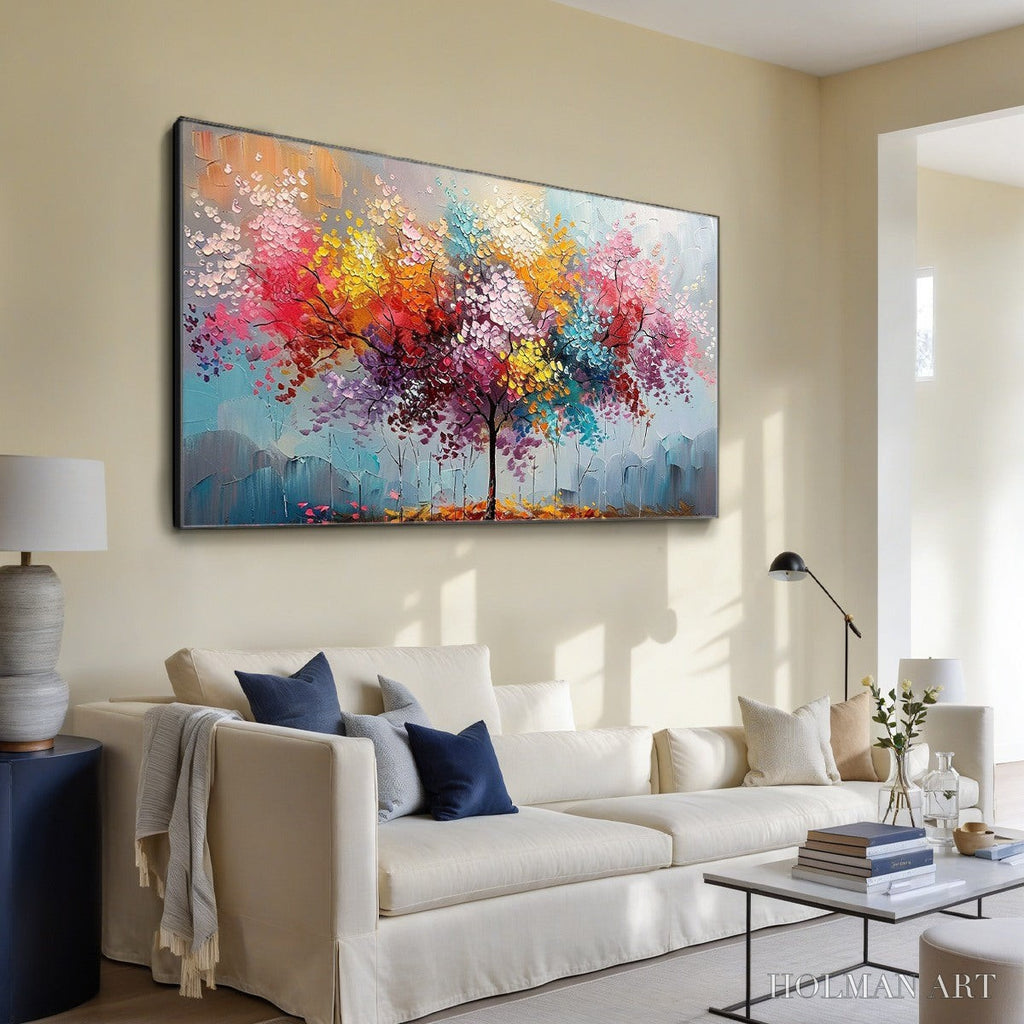 HOLMAN ART Kaleidoscope Dream – Textured Multicolored Tree Oil Painting - image 4