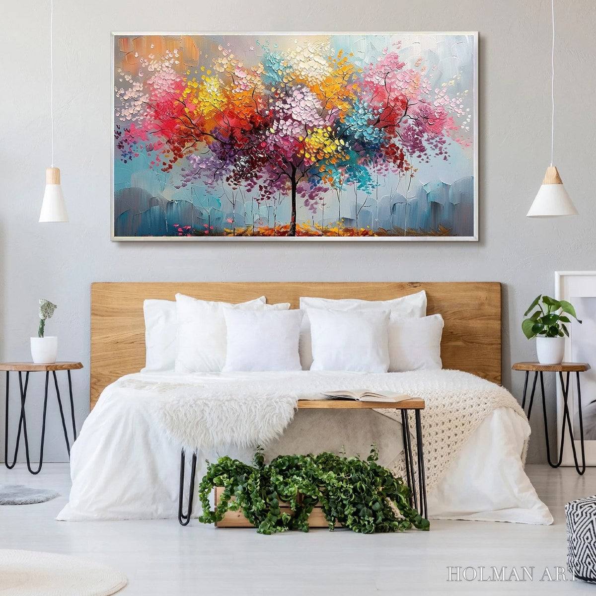 HOLMAN ART Kaleidoscope Dream – Textured Multicolored Tree Oil Painting - image 6