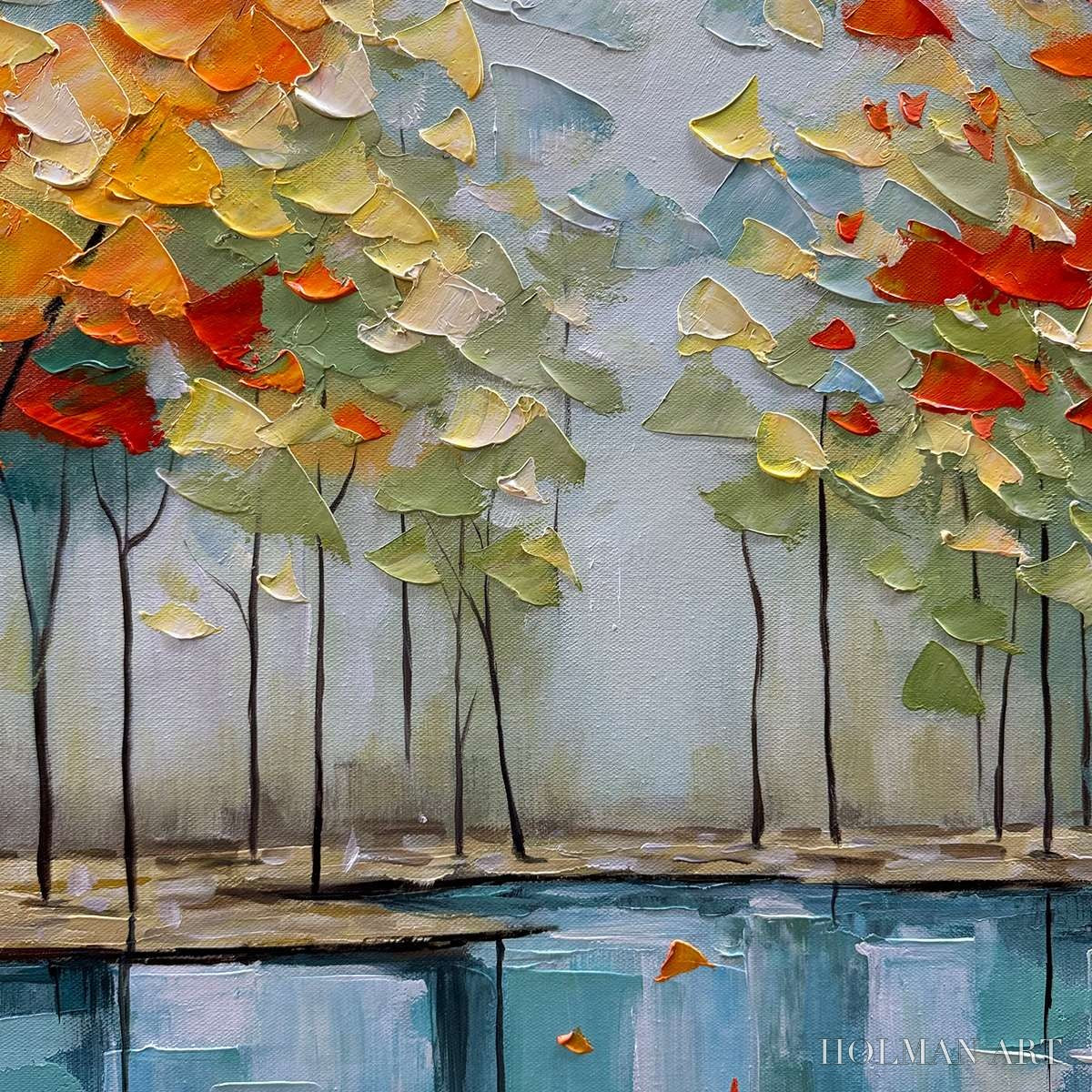 HOLMAN ART Autumn Reflections – Textured Landscape Oil Painting - image 3