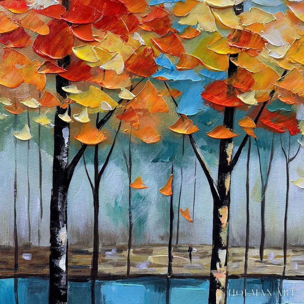 HOLMAN ART Autumn Reflections – Textured Landscape Oil Painting - image 5
