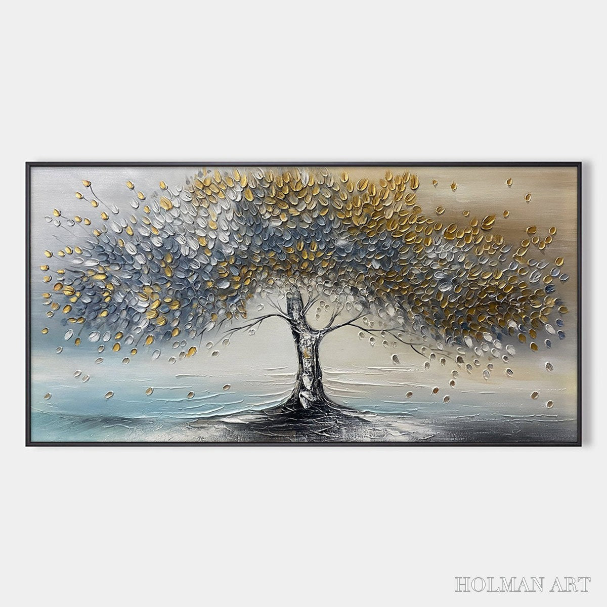 HOLMAN ART Golden Whispers – Textured Tree Landscape Oil Painting - image 1