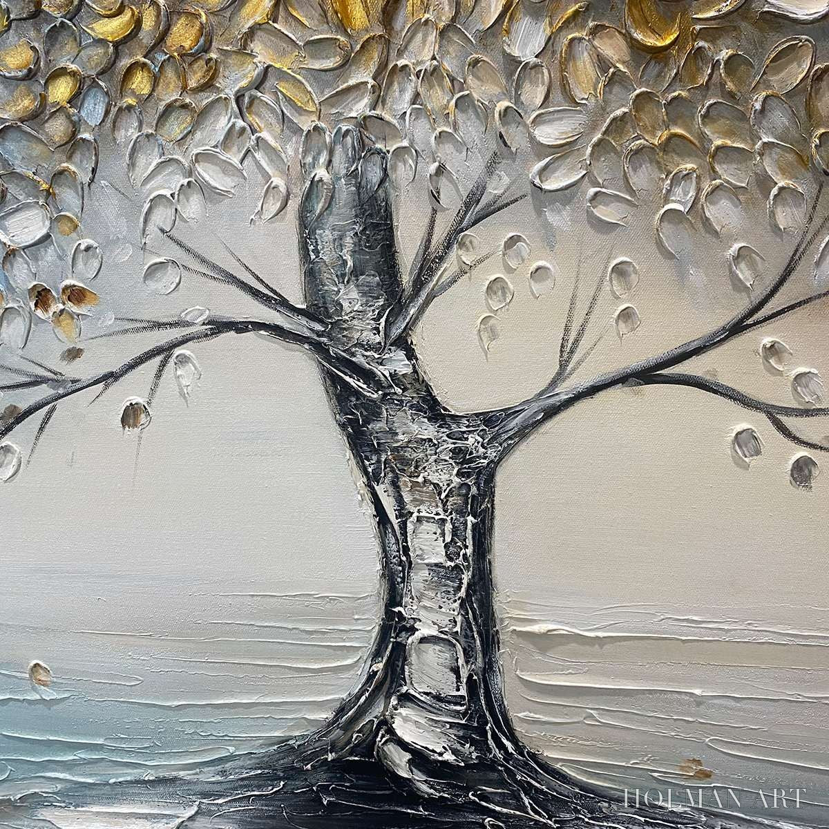 HOLMAN ART Golden Whispers – Textured Tree Landscape Oil Painting - image 3