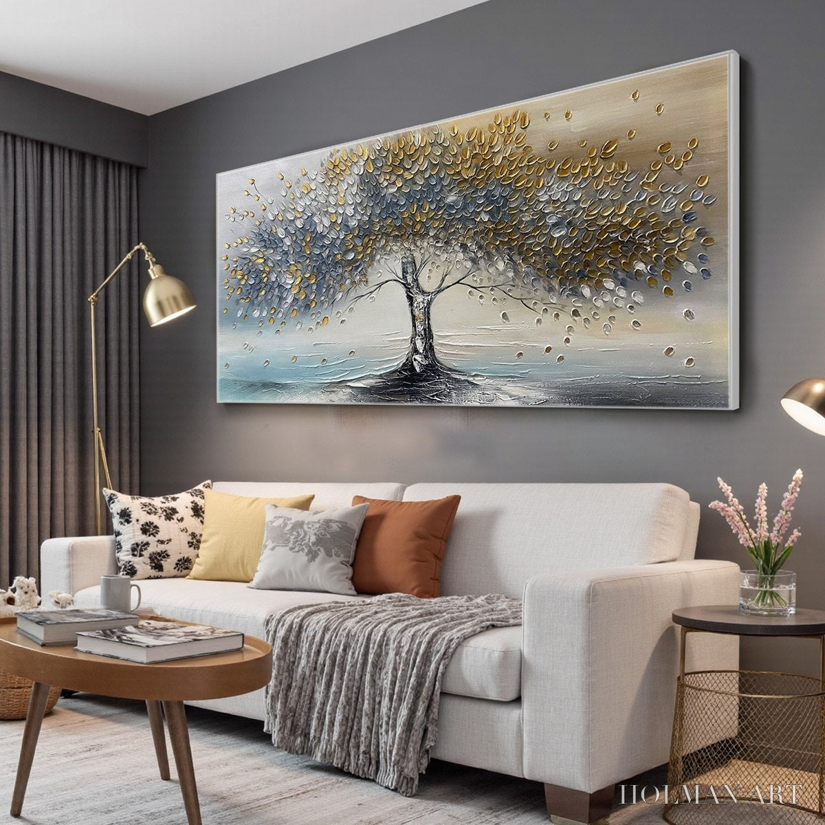 HOLMAN ART Golden Whispers – Textured Tree Landscape Oil Painting - image 4