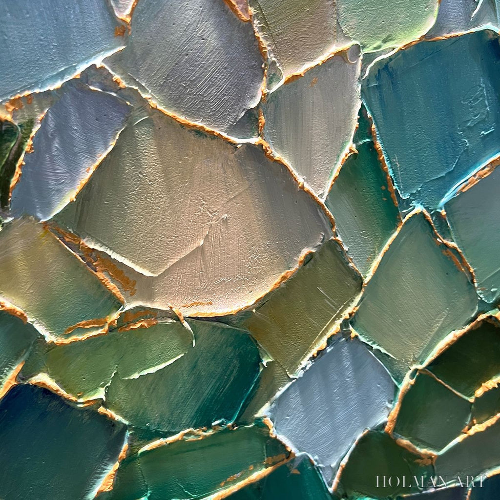 HOLMAN ART Emerald Mosaic – Textured Abstract Landscape Oil Painting - image 3
