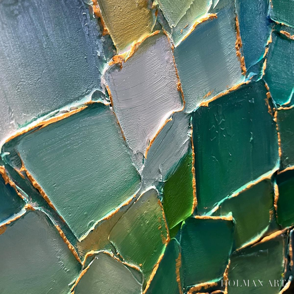 HOLMAN ART Emerald Mosaic – Textured Abstract Landscape Oil Painting - image 5