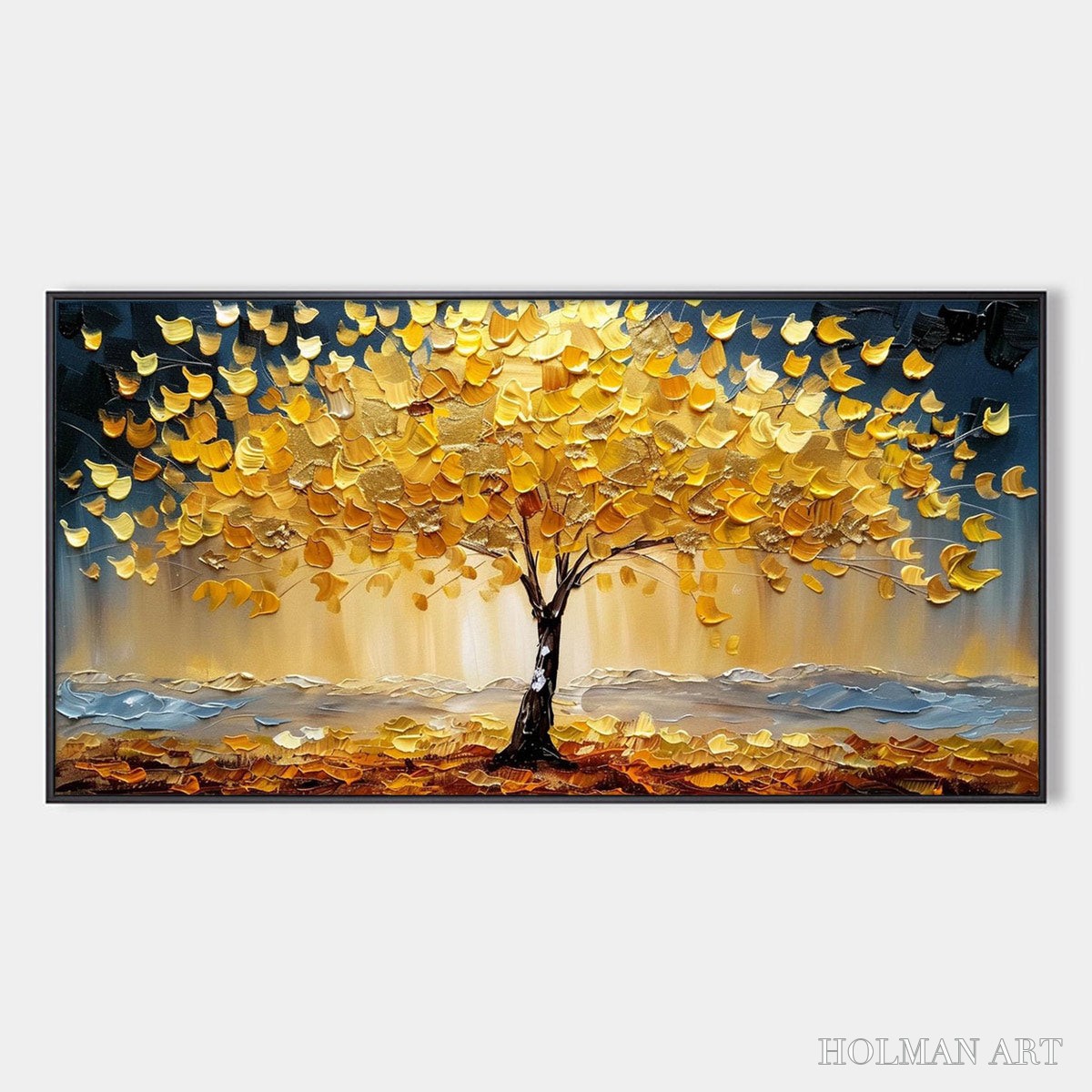 HOLMAN ART Golden Majesty – Textured Impasto Golden Tree Oil Painting - image 1