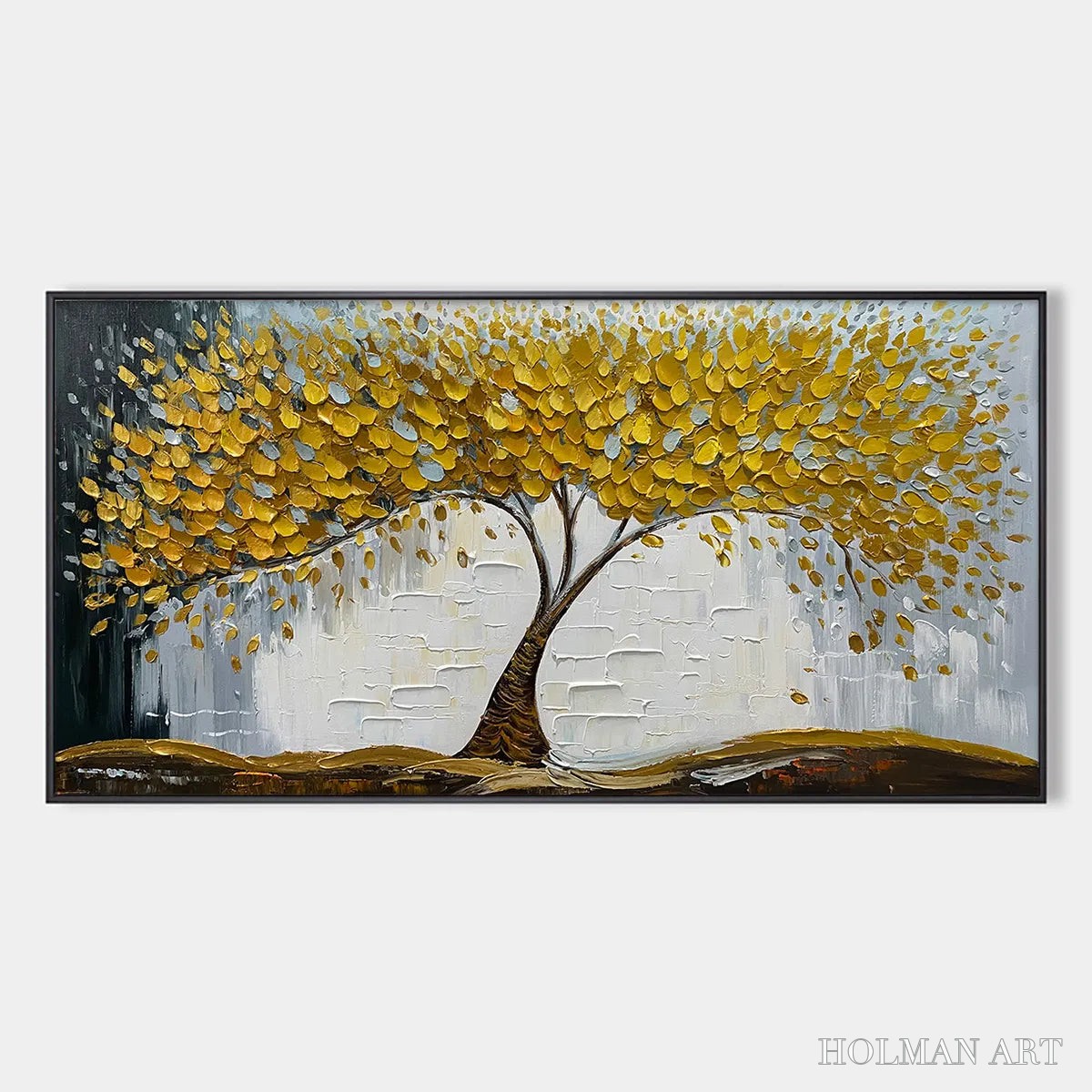 HOLMAN ART Golden Sanctuary – Textured Golden Tree Oil Painting on Canvas - image 1