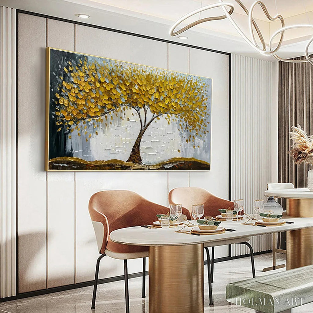 HOLMAN ART Golden Sanctuary – Textured Golden Tree Oil Painting on Canvas - image 4