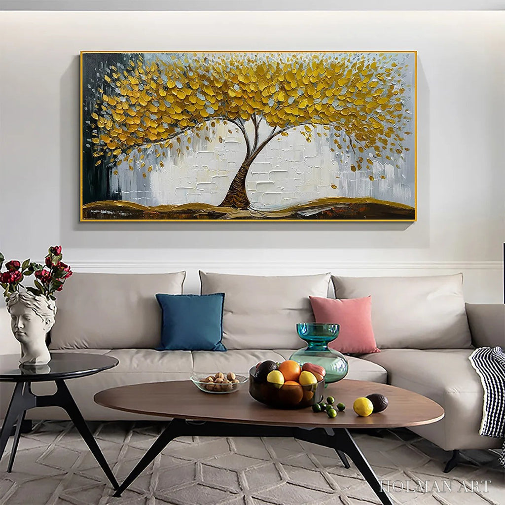 HOLMAN ART Golden Sanctuary – Textured Golden Tree Oil Painting on Canvas - image 6